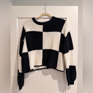 Black and White Checkered Women's Sweater